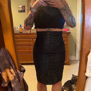 Armani Exchange Y2K dark denim pencil skirt with back slit size 2